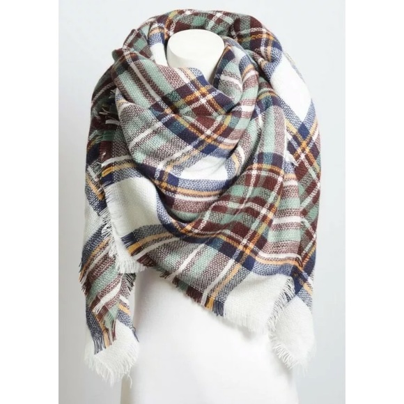 Accessories - SOLD OUT Brown & Mint Frayed Hem Blanket Scarf